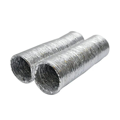 Professional Grade Heavy Duty 12V Car Heater 500W Dash Warmer ducting hose in silver metal material for efficient airflow.