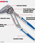 Pliers Wrench With Parallel Jaw 3 Inch Smooth Jaws For Plated Fittings And Flushometers 2X Faster Quick Adjust Ratchet Close Push Button Open Matte Chrome Finish For Corrosion Resistance Hardened Steel Construction For Lasting Durability
