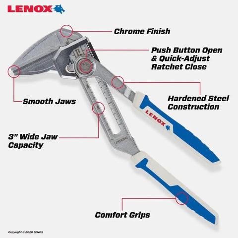 Pliers Wrench With Parallel Jaw 3 Inch Smooth Jaws For Plated Fittings And Flushometers 2X Faster Quick Adjust Ratchet Close Push Button Open Matte Chrome Finish For Corrosion Resistance Hardened Steel Construction For Lasting Durability