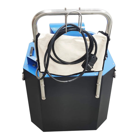 Back view of No Sweat Heavy Duty Movable Dust Collector For Central Air Conditioning Duct Cleaning with power cord and collection bag.