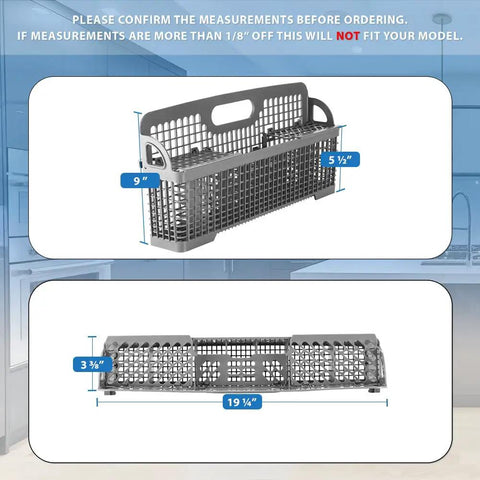 Lifetime Replacement Silverware Basket For Whirlpool And Kenmore Dishwashers, W10190415 WPW10190415 AP6016614 with dimensions
