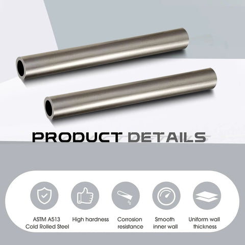 Gisafai 2-pack of 3/4 in OD cold-rolled steel tubes, 0.51 in ID, 6 in long, seamless round tubing