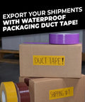 Boxes with duct tape rolls labeled waterproof packaging, featuring Industrial Grade Black Duct Tape Ultra Tough As Nails Half Inch By 60 Feet Waterproof UV Resistant For DIY Projects Home Improvement Crafts Repairs And Everyday Fixes.