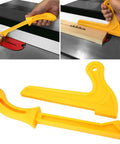 Two In One Yellow Plastic Push Sticks Set For Woodworking 2 Pack With Ergonomic Handle And Safe Grip shown with saw
