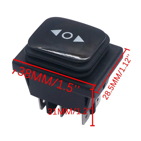 Waterproof Momentary Polarity Reverser Switch 12V DC 10A for Hoist Crane and Linear Actuator, 6-pin, dimensions labeled