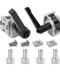 2 Pack 2020 Series Aluminum Extrusion Pivot Joint Connectors With Handles For 20x20 And 6mm T Slot Rails Die Cast Zinc Alloy Built For Easy Modding And DIY Frame Builds Heavy Duty Linkage For Custom Creations, shown with screws and T-nuts