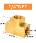 Five Pack Brass Barstock Tee Fittings One Quarter Inch By One Quarter Inch By One Quarter Inch NPT Female Pipe Fittings For Plumbing Quick Connects Corrosion Resistant Beefy Brass Easy Install And Reliable Water Line Splitter