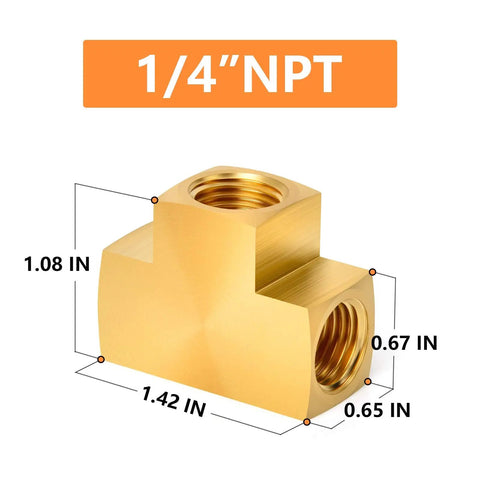 Five Pack Brass Barstock Tee Fittings One Quarter Inch By One Quarter Inch By One Quarter Inch NPT Female Pipe Fittings For Plumbing Quick Connects Corrosion Resistant Beefy Brass Easy Install And Reliable Water Line Splitter