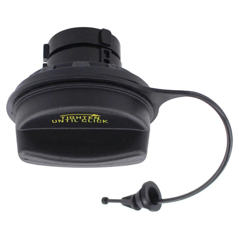Ford Fuel Tank Gas Cap Direct Fit Replacement For E150 E250 E350 Club Wagon Excursion Expedition Windstar And Lincoln Navigator Years 1997-2004 Vehicles, close-up view of black cap with tether