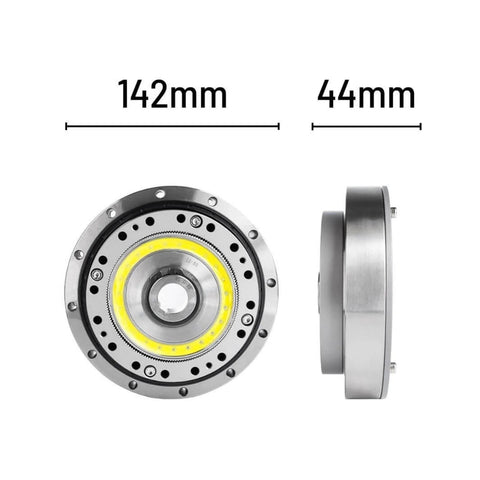 Front and side view of HS32 I Harmonic Reducer SHF32 I Strain Wave Gear Reducer For Stepper Motor, 142mm diameter, 44mm depth