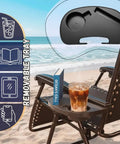 Zero Gravity Lounge Chair For Poolside And Patio Adjustable Reclining Steel Mesh Folding Recliner With Pillow And Cup Tray Outdoor Camping Beach Chair Black on beach with cup tray