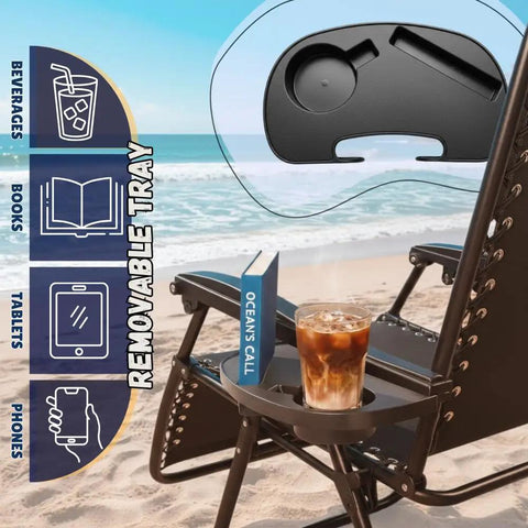 Zero Gravity Lounge Chair For Poolside And Patio Adjustable Reclining Steel Mesh Folding Recliner With Pillow And Cup Tray Outdoor Camping Beach Chair Black on beach with cup tray