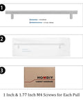 Image showing brushed nickel cabinet handle, 1 inch and 1.77 inch screws, and packaging from 30 Pack Brushed Nickel Cabinet Handles Drawer Pulls For Kitchen Cabinets And Dressers, 3 Inch Center To Center, 5 Inch Total Length, 1.34 Inch Projection, Easy Install, Durable Stainless Steel Hardware For A Sleek Budget-Friendly Modern Home Upgrade.