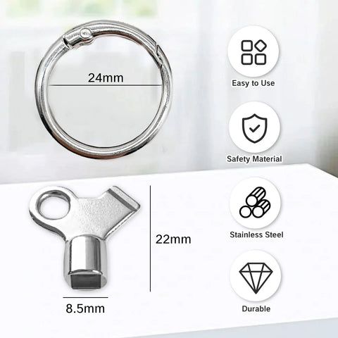 Front view: BRBASAP 3-pack radiator bleed keys with 24mm ring and 22mm head; stainless steel durable home radiator tool