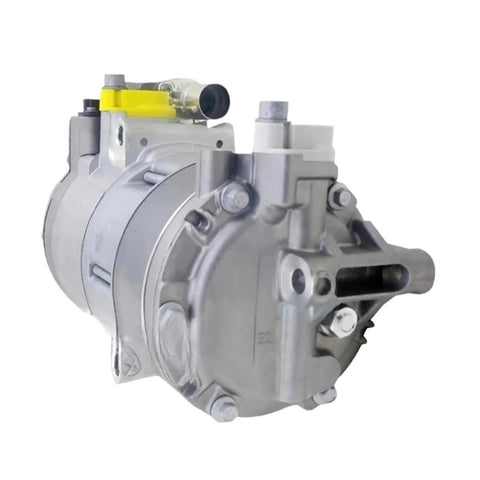 Premium Heavy Duty Electric AC Compressor For BMW i3 i8 X5 F15 12 Volt visible with a steel coated case and connectors.