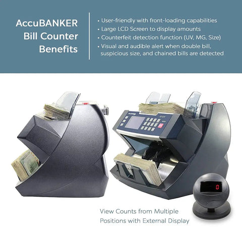 Beefy Heavy Duty Bill Counter Machine With UV And Magnetic Counterfeit Detection, 300 Bill Hopper, external display shown