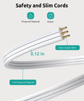 NUTICT 360 Rotating Flat Power Strip With Three AC Outlets And Four USB Ports showing slim fireproof cords with pure copper wire.