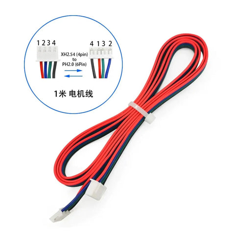 Two Phase XH2.54 Motor Cable 4 Pin To 6 Pin Connector For Nema 42 Stepper Motors And 3D Printers, 1m red black wire