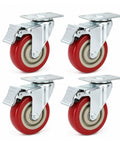 Four Heavy Duty 2.5 Inch Swivel Plate Casters With Foot Brakes Set Of Four Killer Smooth Rolling Red Urethane Wheels