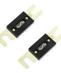 Heavy Duty ANL Fuse Holder Kit Paired With Pro Grade 40 Amp Gold Plated Fuses, featuring two fuses with black casing.