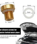 Heavy Duty Radiator Coolant Expansion Tank Bleeder Screw With Rubber O Ring Slick Plug And Play Setup For BMW X3 X5 Z4 325i 528i, brass and gasket, measures 16mm and 9mm.