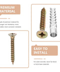 Drywall Anchors and Screws Kit 40 Sets Heavy Duty Rust Proof Steel Construction for Concrete and Dry Walls, gold screw and anchor