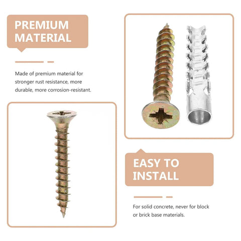 Drywall Anchors and Screws Kit 40 Sets Heavy Duty Rust Proof Steel Construction for Concrete and Dry Walls, gold screw and anchor