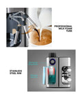 Italian 5 Bar Semi Automatic Espresso Machine Integrated Steam Wand Hot Water Spout for cappuccino, milk foam tube and stainless steel rim.