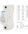 1 Pole 110-240V 6A Miniature Circuit Breaker, Thermal Magnetic Trip, 6KA Breaking Capacity, C Curve, front view with usage guide