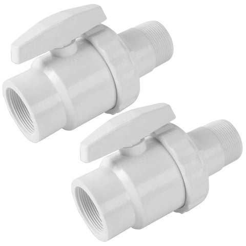 Two Pack 1.5 Inch MIP To 1.5 Inch FIP Plug And Play Two Way Trimline Ball Valve For Hayward Pool Filter SP0723 ABS Plastic Non Corrosive Valves