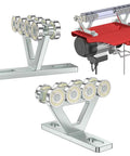 Sktrex 8 Wheel Hoist Trolley Assembly With Rollers Fits 1-5/8 Inch Strut Channel, heavy-duty steel trolleys with rollers for lifting.