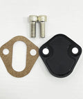 Small Block Ford CNC Machined 6061 T6 Billet Aluminum Fuel Pump Block Off Plate Kit Direct Fit In Black Anodized Finish Includes Block Gasket And Bolts
