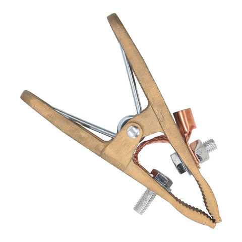 Heavy Duty A Shape Ground Welding Earth Clamp With Superior Grip And High 800A Power Rating For MIG Arc Welding Jobs featuring brass design.