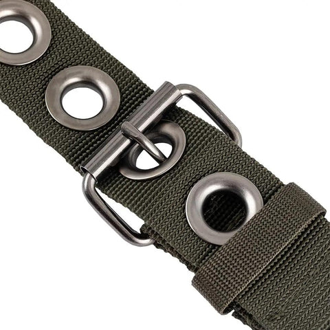 Close-up of the Infinity Belt for Three Bag Tool Bag Set With Suspenders In Mossy Oak Camo Heavy Duty 1680D Poly Fabric