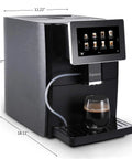 Super Fully Automatic Bean To Cup Espresso Coffee Machine With 7 Inch HD Touchscreen and 11 Custom Recipes, sleek design, 14.37" tall.