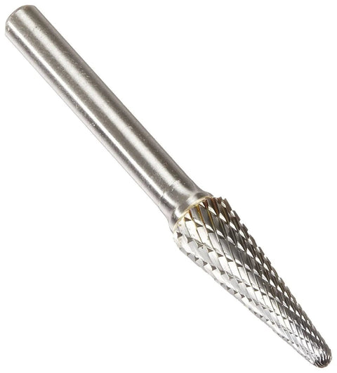 Cone Double Cut Carbide Burr For Die Grinder With One Quarter Inch Shank And Two Inch Overall Length Five Eighth Inch Cut DUL Series Rotary File Great For Wood Plastic And Metals Including Stainless Steel Titanium