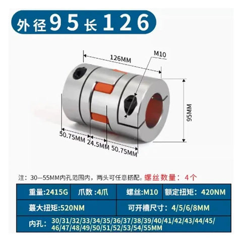 Top Notch Plum Flexible Shaft Coupling Made From Anodized Aluminum For High Torque CNC Stepper Motors With Rapid Response And Vibration Absorption In D95L126 Size
