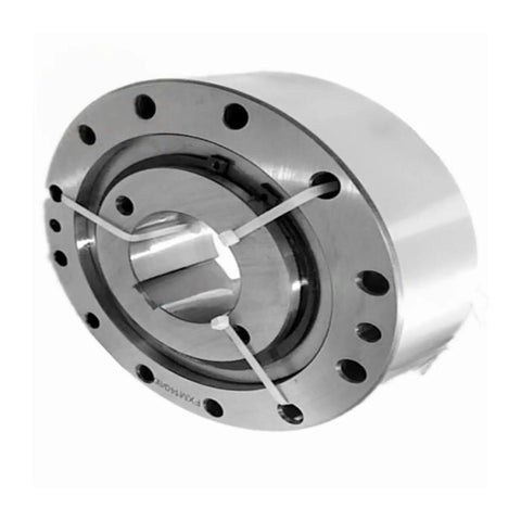 Hassle Free One Way Backstop Gearbox Clutch CKF A55160 A60175 in polished steel, designed for textile machinery with mounting holes.