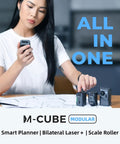 Woman using Modular Rechargeable Laser Meter With Bilateral Beam And Bluetooth Featuring Four Hella Handy Modules with scale roller.