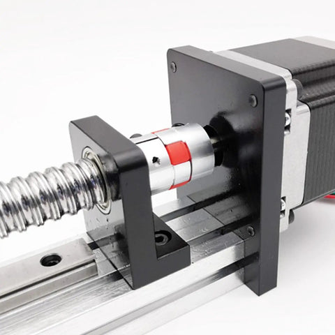 Pro Grade High Precision CNC Linear Guide Rail Kit For DIY Milling Machines And 3D Printers Smooth Motion Stage Rail Slide Table For Clean Cuts And Crisp Engraving 50mm Rail Stainless Steel That Holds Up, close-up of lead screw and coupler
