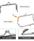 12 Pack Metal Purse Frames With Vintage Arch Kiss Lock Clasp Embossed Silver for purse making shown before and slightly opened