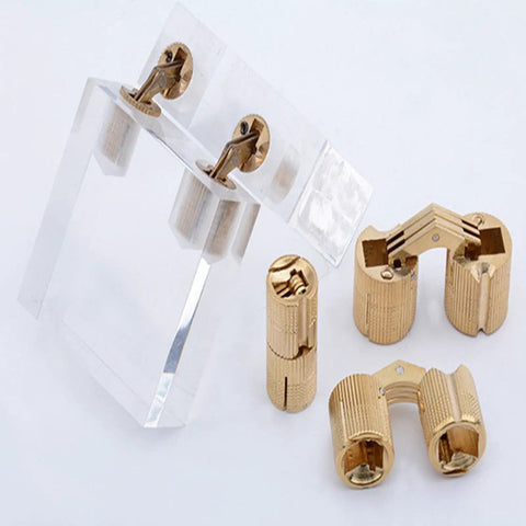 Heavy Duty Brass Concealed Cabinet Hinges Set Cylindrical Barrel Door Hardware 180 Degree Opening Quiet Smooth Operation Pro Grade Build