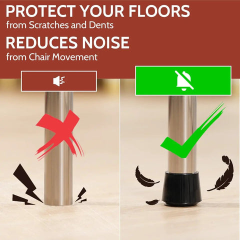 Heavy Duty One Inch Rubber Chair Leg Caps With Total Game Changer Floor Protectors For Dining Table Furniture 16 Pack Anti Scratch Glides protecting floors from scratches and noise reduction on chair legs.