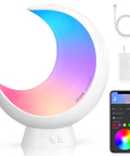 Super Handy Cordless Moon Lamp For Your Bedside Table With Alexa Voice Control And App Connectivity Offering Music Mode Sleep Mode And Over Twenty Scene Modes Plus Six Way Dimmable Multi Color And Warm White Led Light For Ultimate Relaxation, showing crescent design with app control display