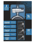 Product packaging of Dual Shower Head With Six Spray Modes, Polished Chrome, 2.5 GPM Water Saving Flow, with specifications.