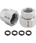 Stainless Steel Garden Hose Adapter Set Three Quarter Inch GHT Female To One Half Inch NPT Female Quick Swivel Connectors 304 Stainless Corrosion Resistant Outdoor Watering Fittings Pack Of Two, with washers