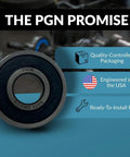 Four Pack 6201-2RS Chrome Steel Sealed Ball Bearings With Rubber Seals, Lubricated for High RPM Performance, in packaging.