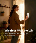 Person using Two Pack Mini Wireless Remote Outlet Plug Adapter With Remote 2 Channel Wall Switch 656ft Range For Indoor Lamps