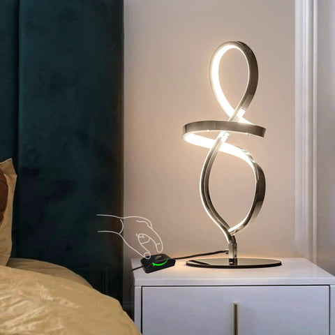 Dope Modern LED Table Lamp With Unique Spiral Design For A Sleek Nightstand, Stepless Dimming, Chrome Finish Bedside Light