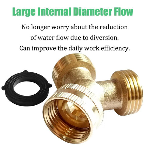 Brass 2 Way Y Shaped Garden Hose Splitter, 3/4 Inch GHT Inlet To Dual 3/4 Inch GHT Outlets, Swivel Connector, No Valve, Double Outlet Pipe Fitting With Washer For Easy Water Distribution, brass hose splitter with washer